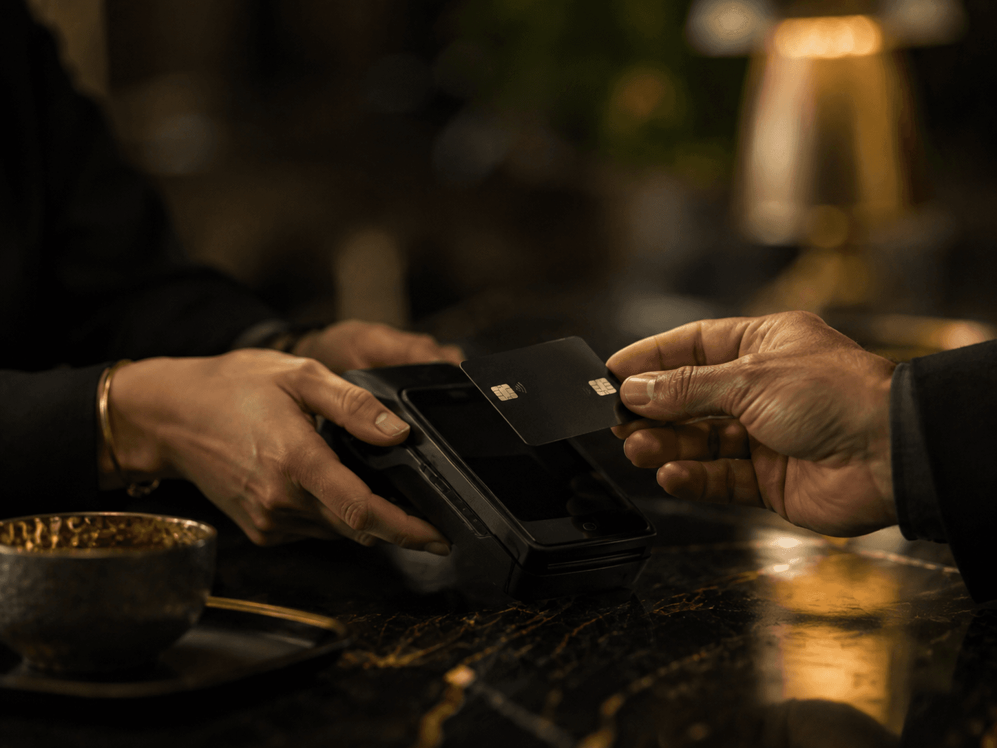 Contactless card payment in an executive environment representing credit card economics