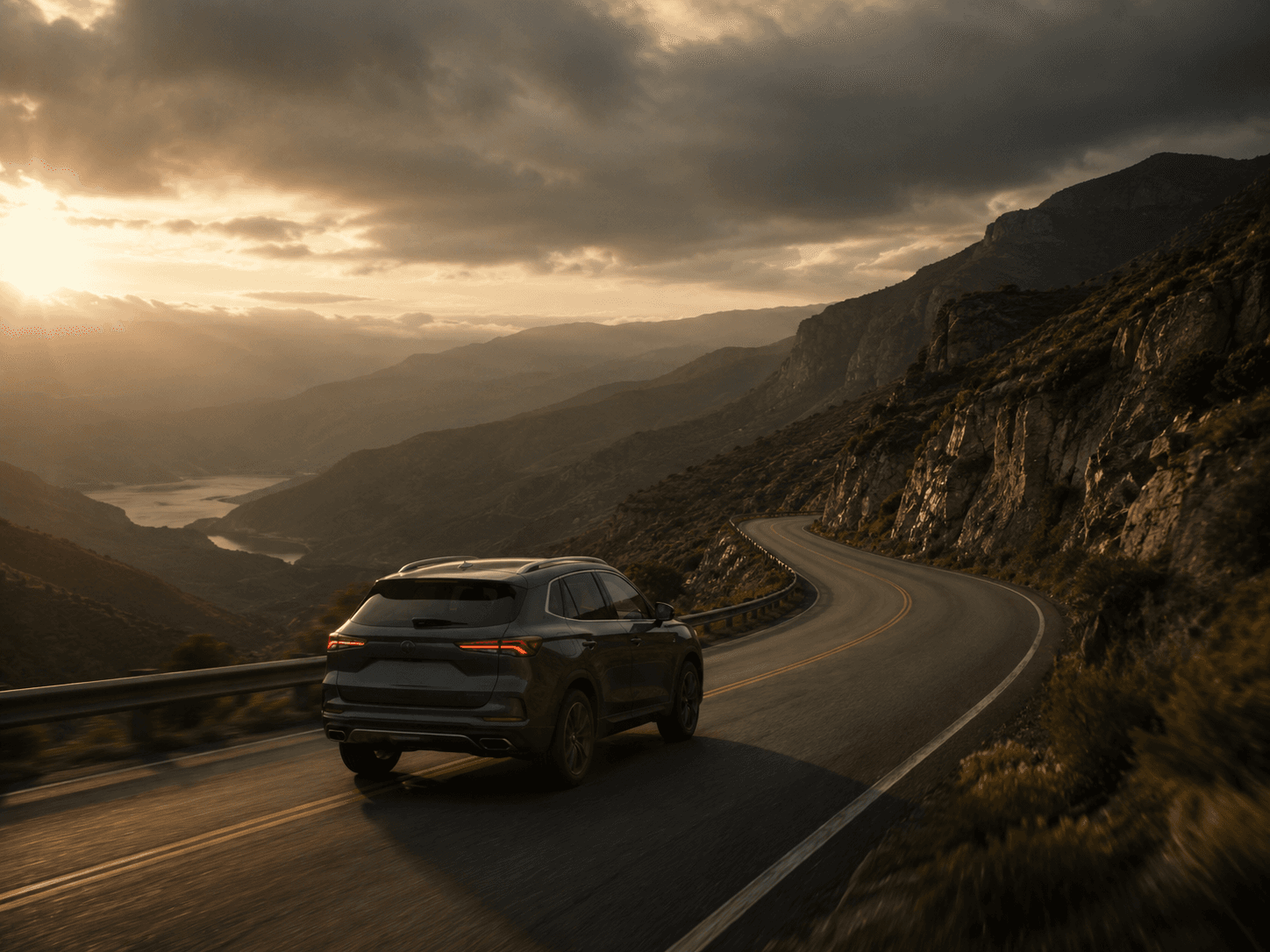 Vehicle travelling through a mountain road representing vehicle finance decisions